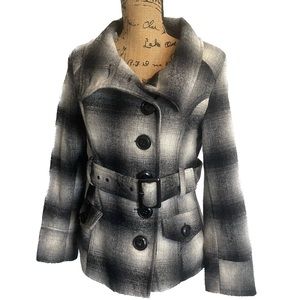 Last Kiss Jacket Black and White Button Up Belted Pockets Size M